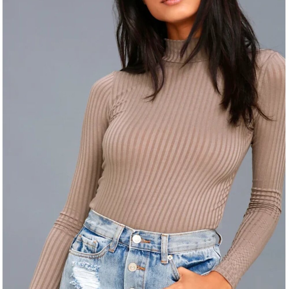 Lulus Someone Like You Taupe Long Sleeve Mock Neck Top Beige - Size X-Small